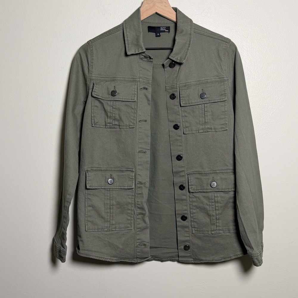 1822 Denim Womens Olive Green Utility Field Jacket Cotton Stretch Size M